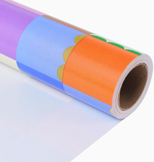 Ulmasinn Color Block Wrapping Paper Roll - 17 Inches x 33 Feet - for Girls Boys Kids, Colorful Square Patterned Gift Wrapping Paper with Scalloped Edges for Birthday Party, Holidays, Weddings