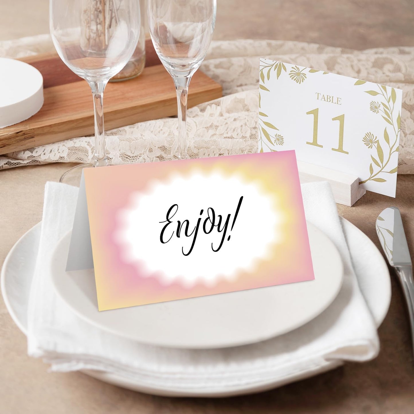 25 Color Gradient Place Cards for Table Seating, Pink Yellow Wedding Name Place Card, Tent Cards for Birthday Bridal Shower Baby Shower Reception Dinner Party Decorations -A04