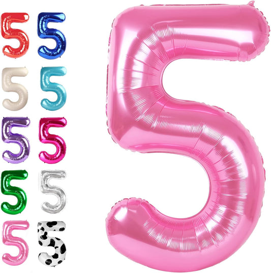 Pink 40 Inch Large Number 5 Birthday Balloon, Five 5th 15 25 35 50 55 Birthday Celebration Decorations, Foil 5 Mylar Helium Number 5 Balloons Girl Boy Anniversary Party Supplies