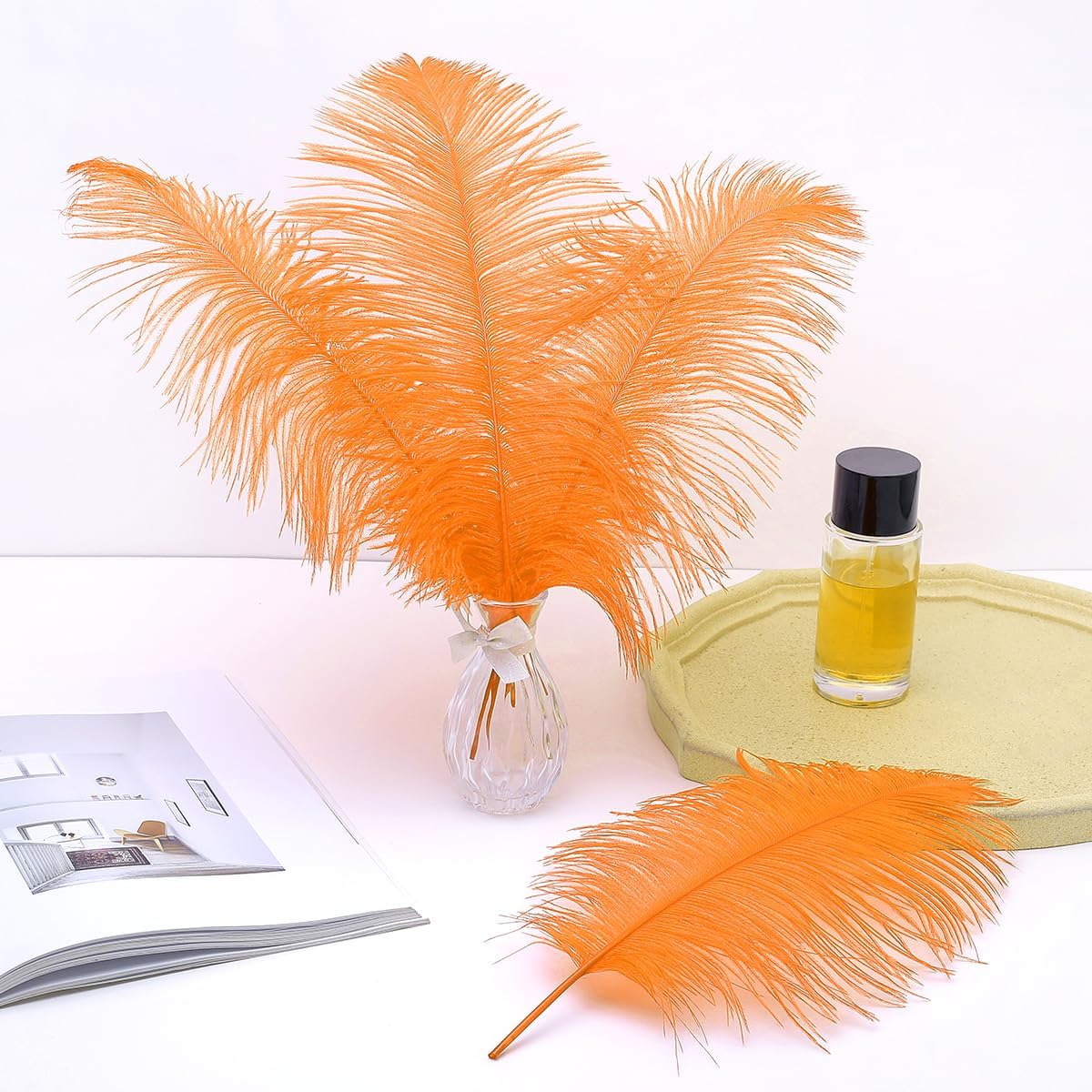 Ballinger Orange Large Ostrich Feathers - 24Pcs 12-14inch Big Feathers for Crafts,Wedding Party Centerpieces and Halloween Home Decor