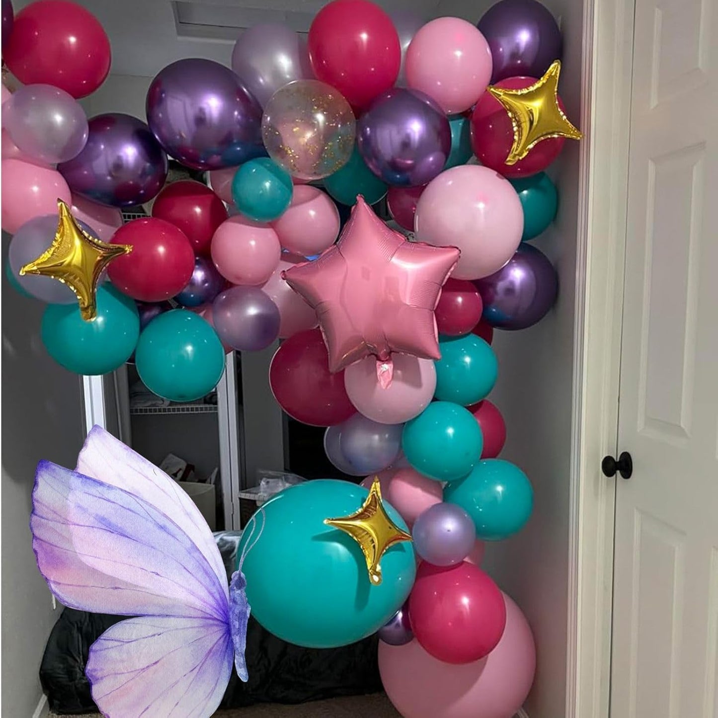 Metallic Chrome Purple Pearl Pink Maca Teal Blue Latex Balloons - 52 PCS 12 Inch with Confetti for Girls Birthday Theme Party Decoration