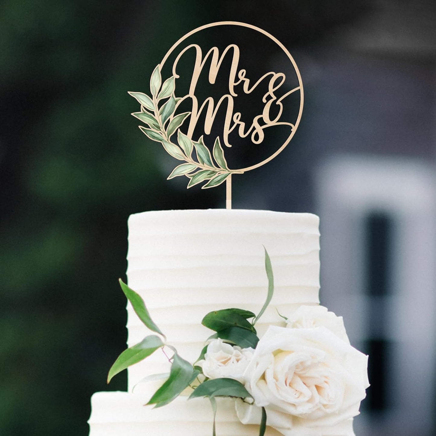 Mr & Mrs Cake Topper Greeny Wedding Cake Topper in Wood (Design 02)