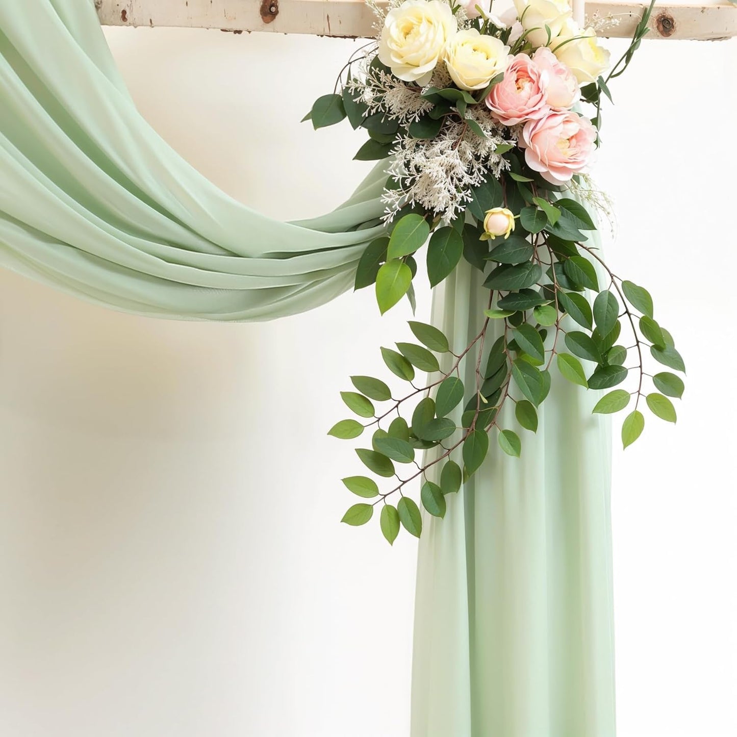 Wedding Arch Draping Fabric,1 Panel 18FT Sage Green Arch Backdrop Drapes Chiffon Fabric Drapes Arbor Drapery for Wedding Ceremony Reception Swag Decorations