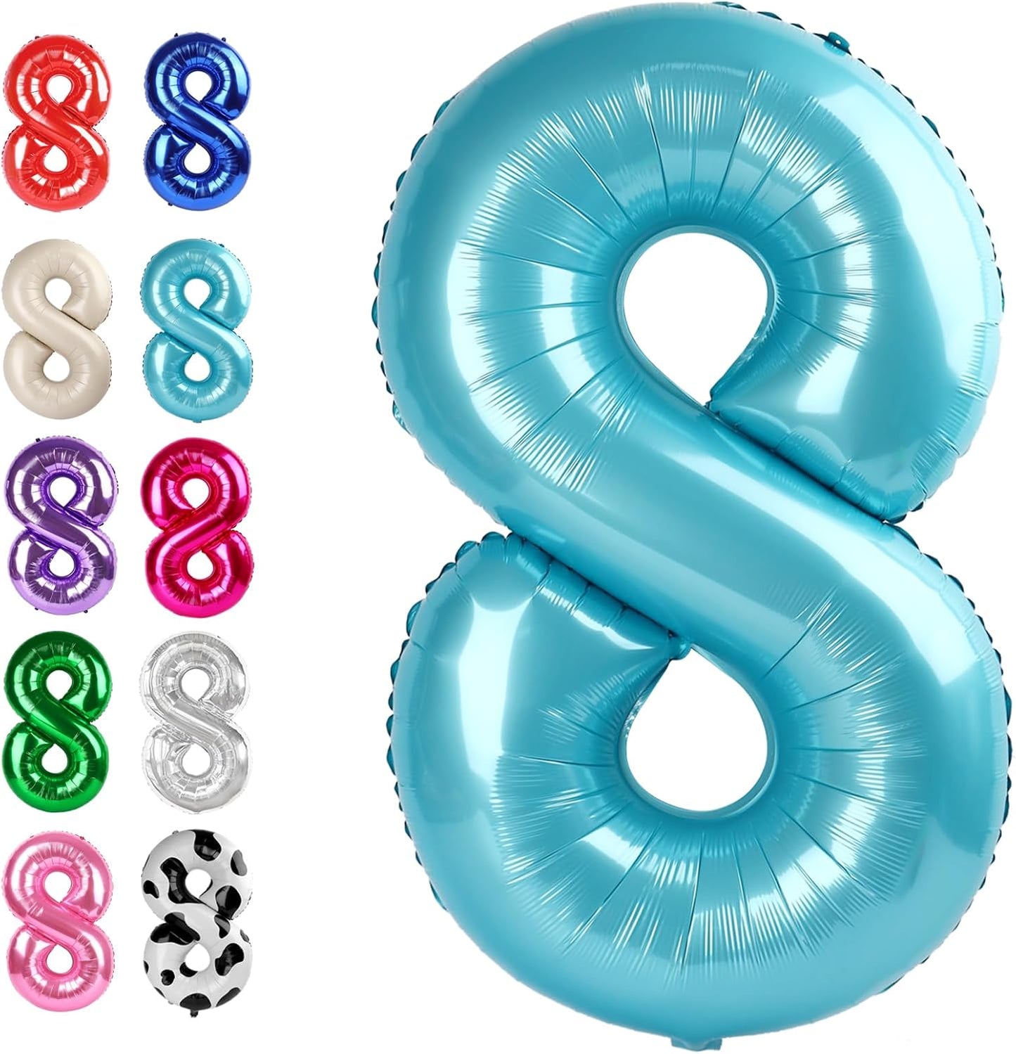 Pearl Blue Foil Number 8 Balloon 40 Inch, Helium Mylar Eight Number 8 18 28 38 48 58 80 88 Birthday Balloons, 8th Pearl Blue Women Men Wedding Anniversary, Graduations Party Supplies