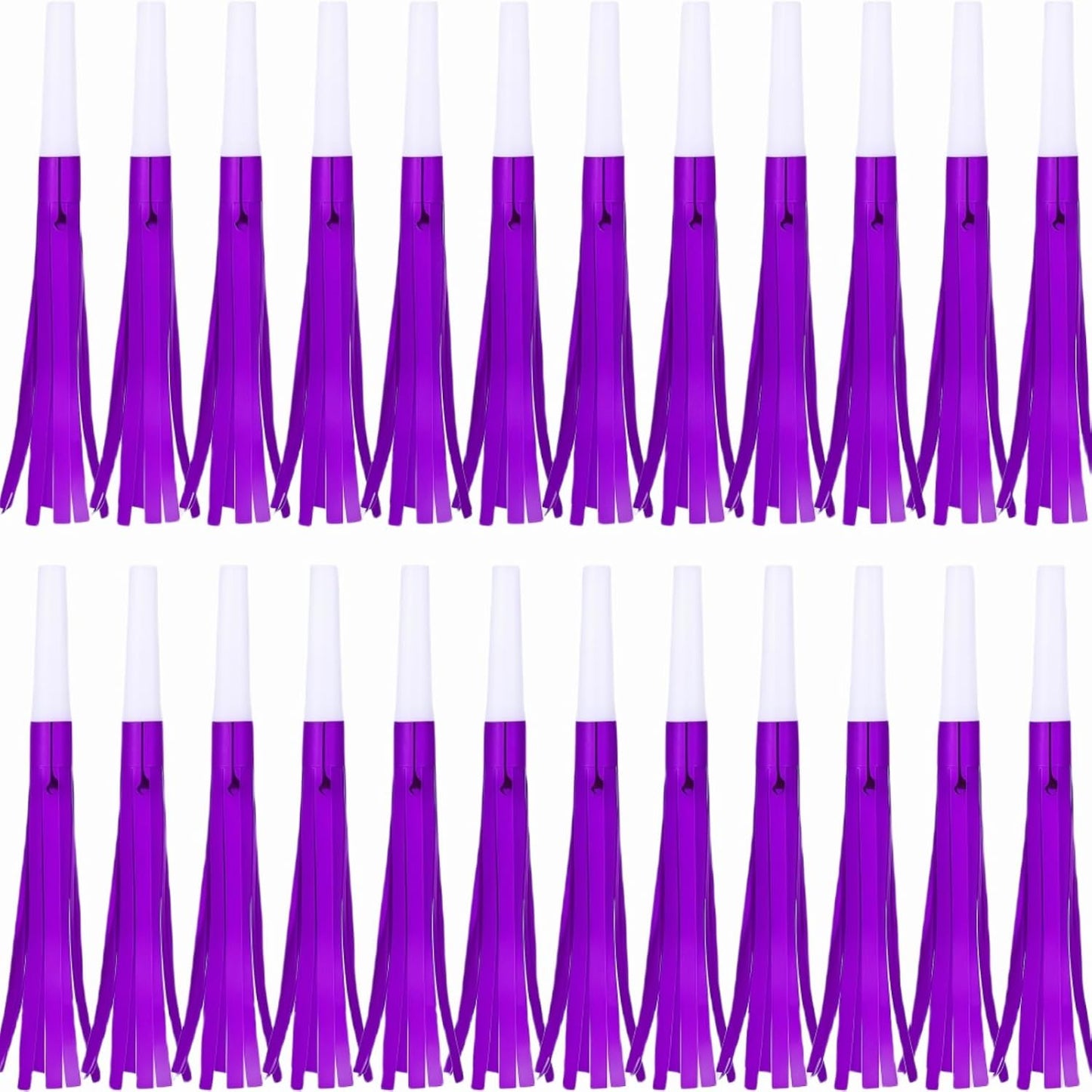 Noise Makers Party Horns, 24 Pack, Purple Metallic Glitter with Fringe, for Birthday, Wedding, New Year