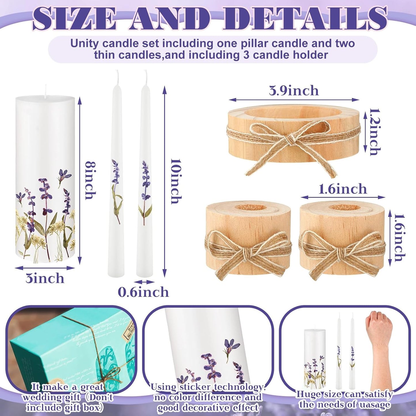 Irenare Unity Candles with Holder for Wedding Ceremony Wedding Decortions Accessories Glass Candle Holder Pillar Candle for Formal Events Church(Flower)