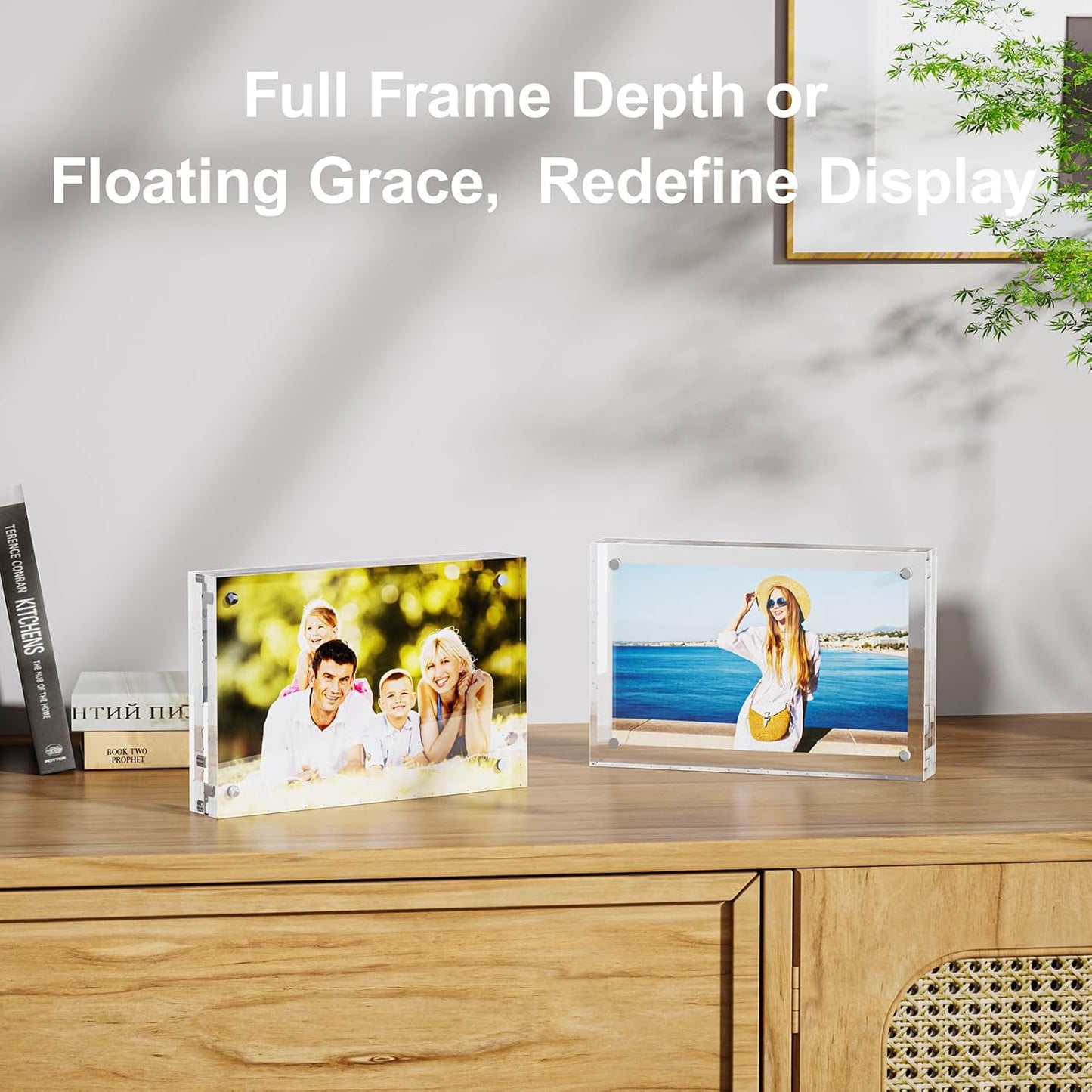 5 Pack 8x10 Acrylic Picture Frames - 20% Thicker Double Sided Magnetic Frame with UV Protection - Freestanding Clear Frameless Display for Tabletops - Modern Photo Frame Set for Home & Office Decor