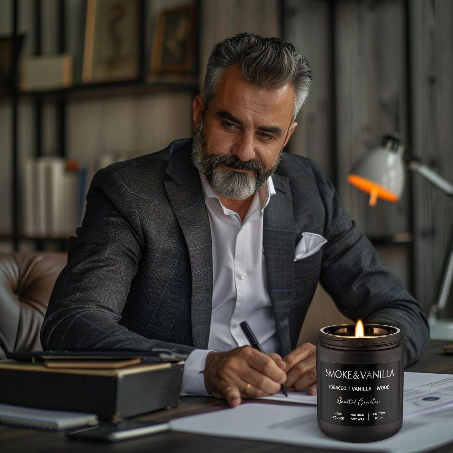 4Psc Scented Candles Set,7oz Gifts for Men Aromatherapy,Soy Candle of Smokeless - Leather & Smoke, Vanilla Oakmoss, Lavender - Relaxing Fragrance for Home, Office, Yoga(Black)