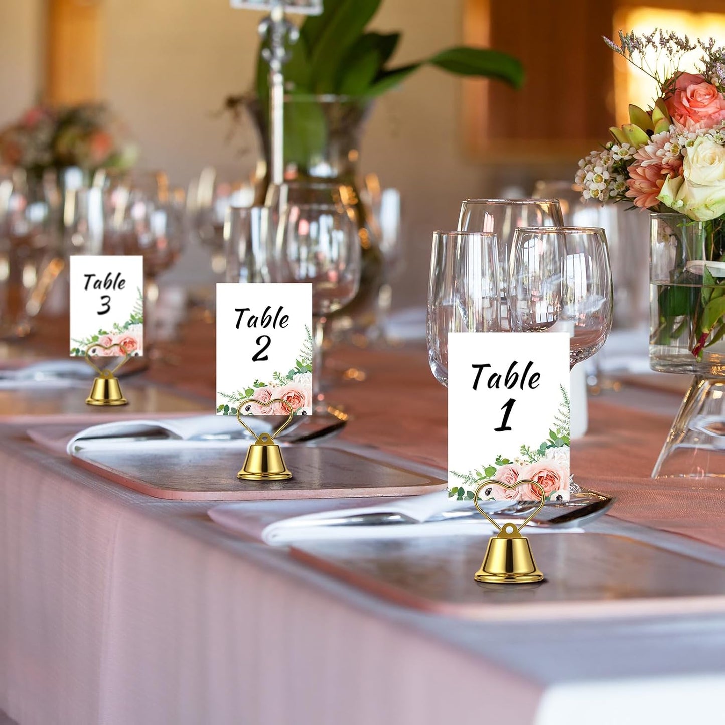 24 Pcs Table Number Holders Place Card Holders for Table 2 Inch Ring Clip Bell Number Holder Metal Picture Holder for Wedding Christmas Restaurant Home Photo Office Memo(Gold,Heart)