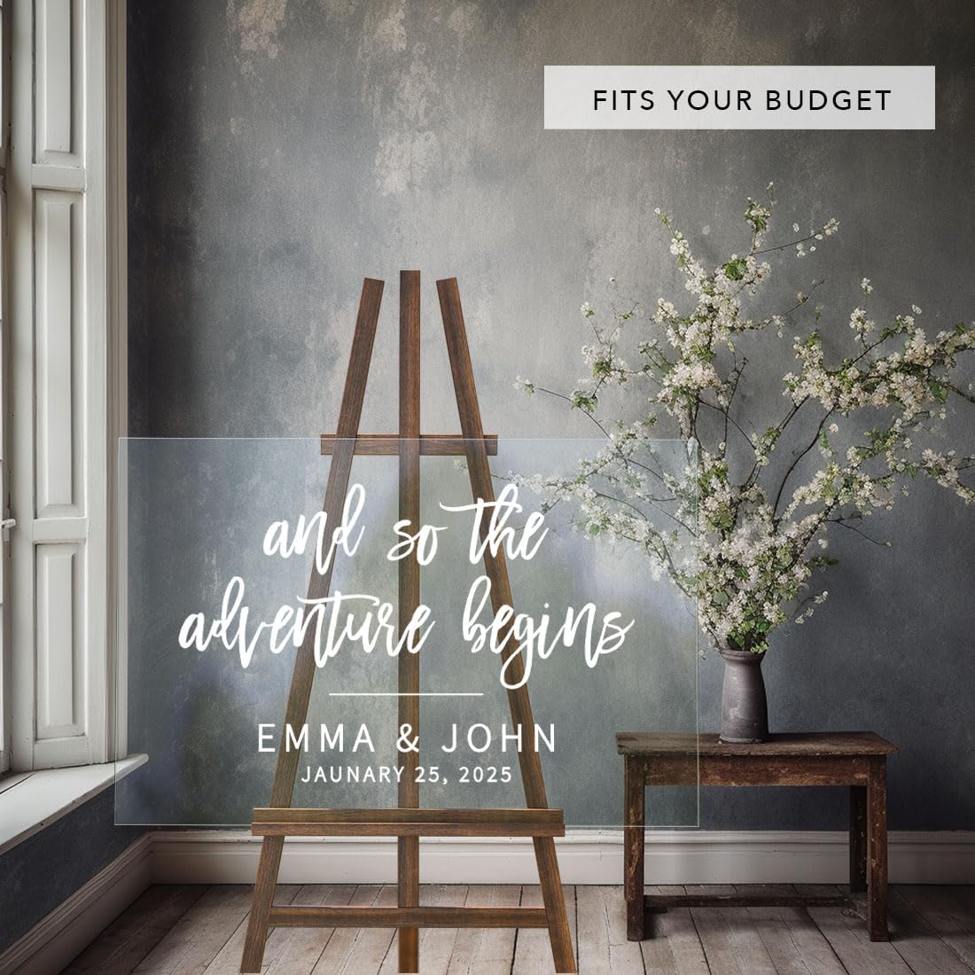 Andaz Press Custom Large Wedding Acrylic Sign, 16 x 24 Inches, The Adventure Begins, Personalized Sign, Welcome Sign For Modern Wedding Decor Welcome To Our Beginning