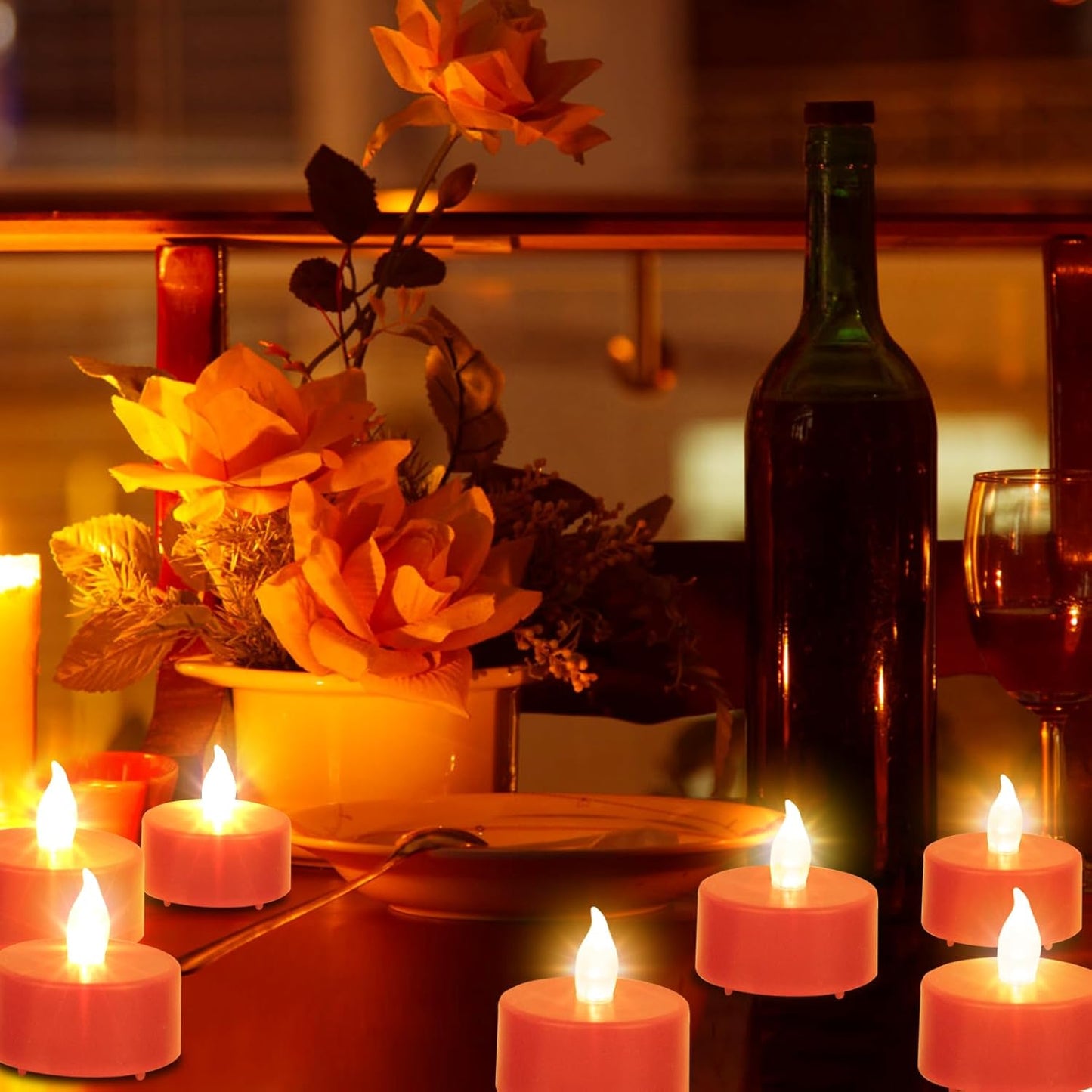 LED Tea Lights Candles- 100PACK Red Flameless Candles Realistic and Bright Flickering Long Lasting 200Hours for Holiday Celebration,Party, Home Decoration,Battery Operated