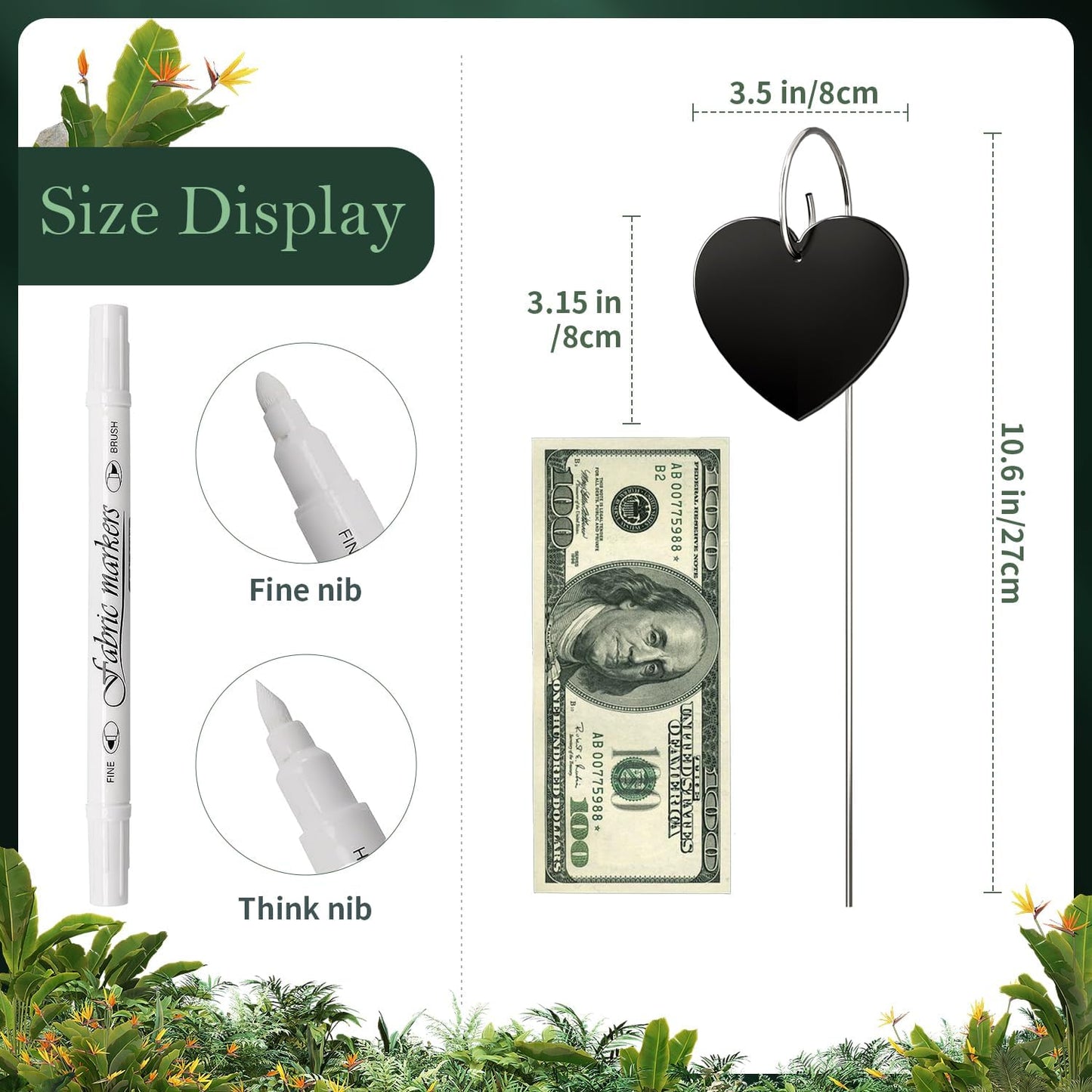 30-Pack Iron Metal Heart Shaped Garden Markers Weatherproof Metal Plant Labels Large Planting Seedling Stake Signs, for Seedlings Herbs Vegetable Greenhouse Gifts with White Marker Pen Labels