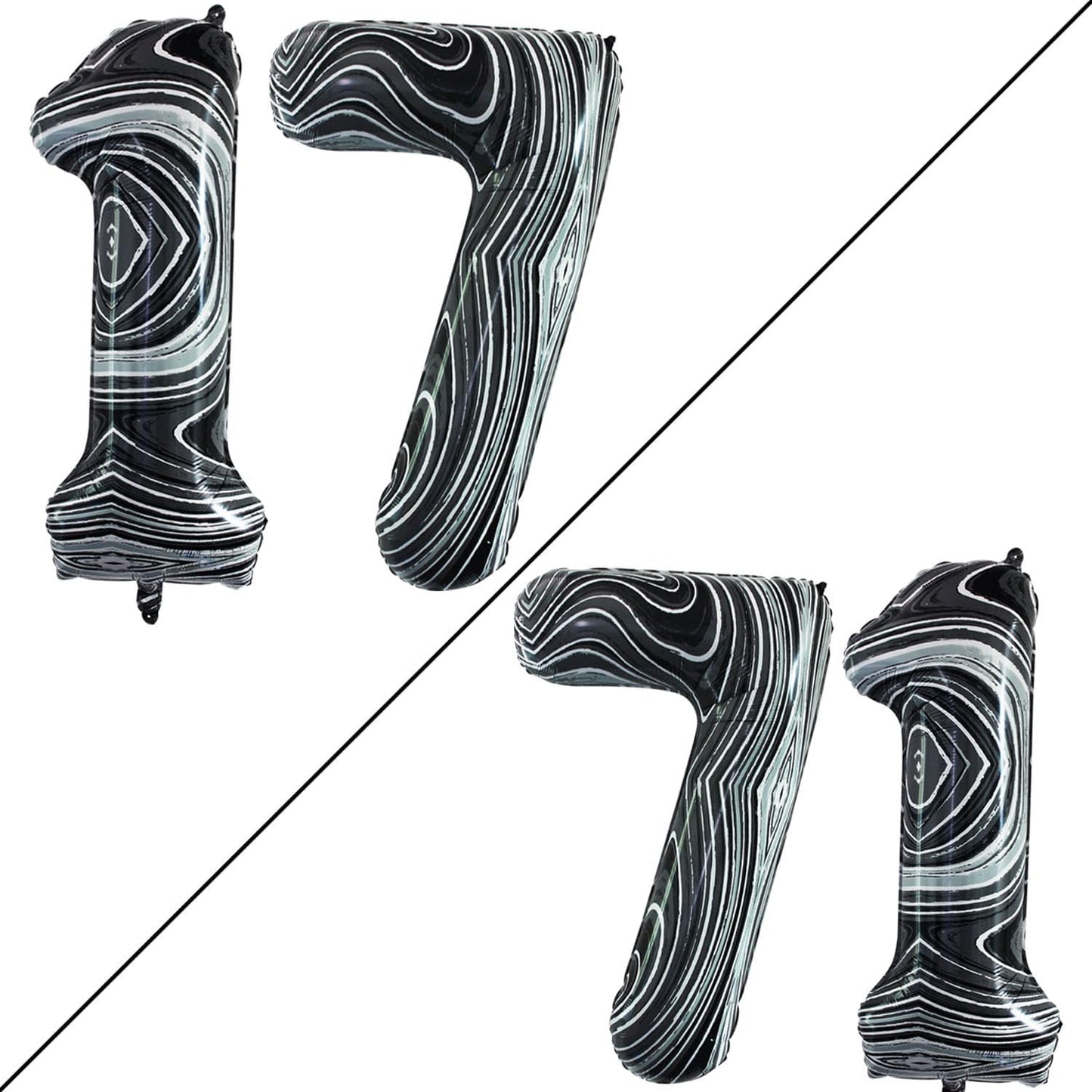 GOER Number 17 Balloons for 17th Birthday Sweet 17 Party Decorations,42 Inch Jumbo Foil Helium 71 Balloons for 71st Birthday Party Decoration (Marble Black)