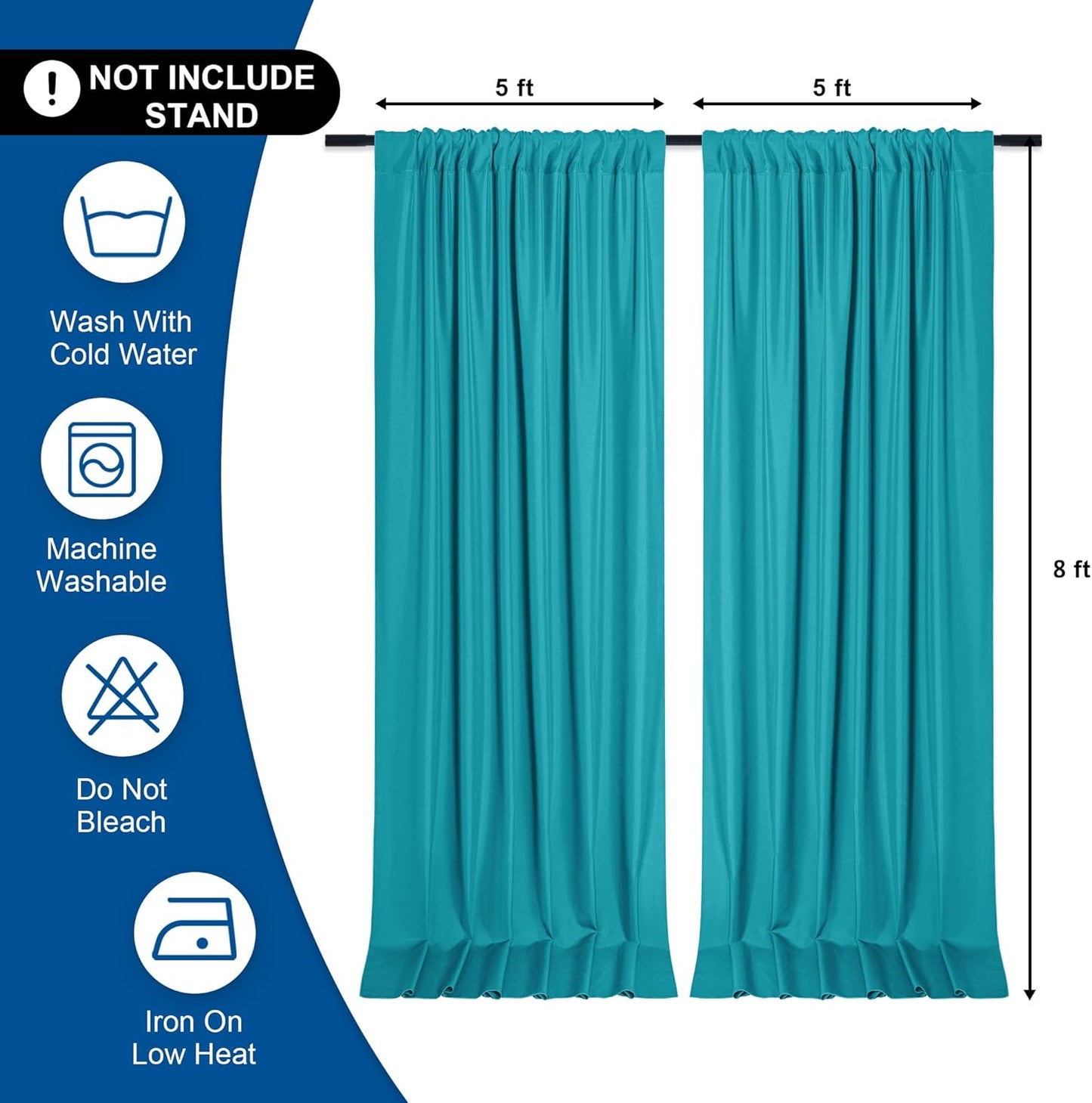 DWCN 10x8 FT Turquoise Backdrop Curtains for Parties, Photography Backdrop Drapes with Rod Pockets for Wedding Decorations Stage Birthday Family Gatherings, 2 Panels 5ft x 8ft