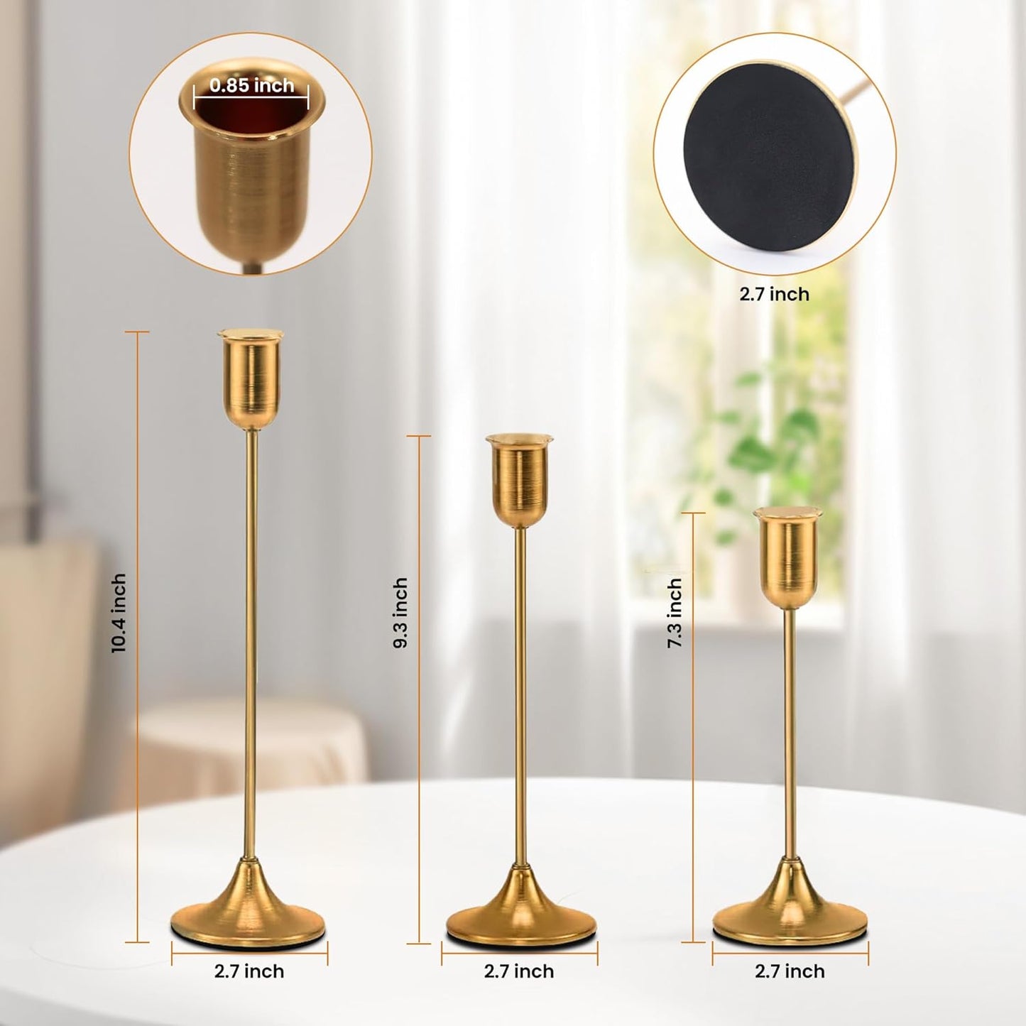 6 Pcs Brass Gold Candle Holders Set, Candelabra Tall Candle Stand, Metal Taper Candlestick Holders for Dining, Table Centerpieces & Vintage Home Decor– Housewarming Gift for Halloween Decor, Christmas