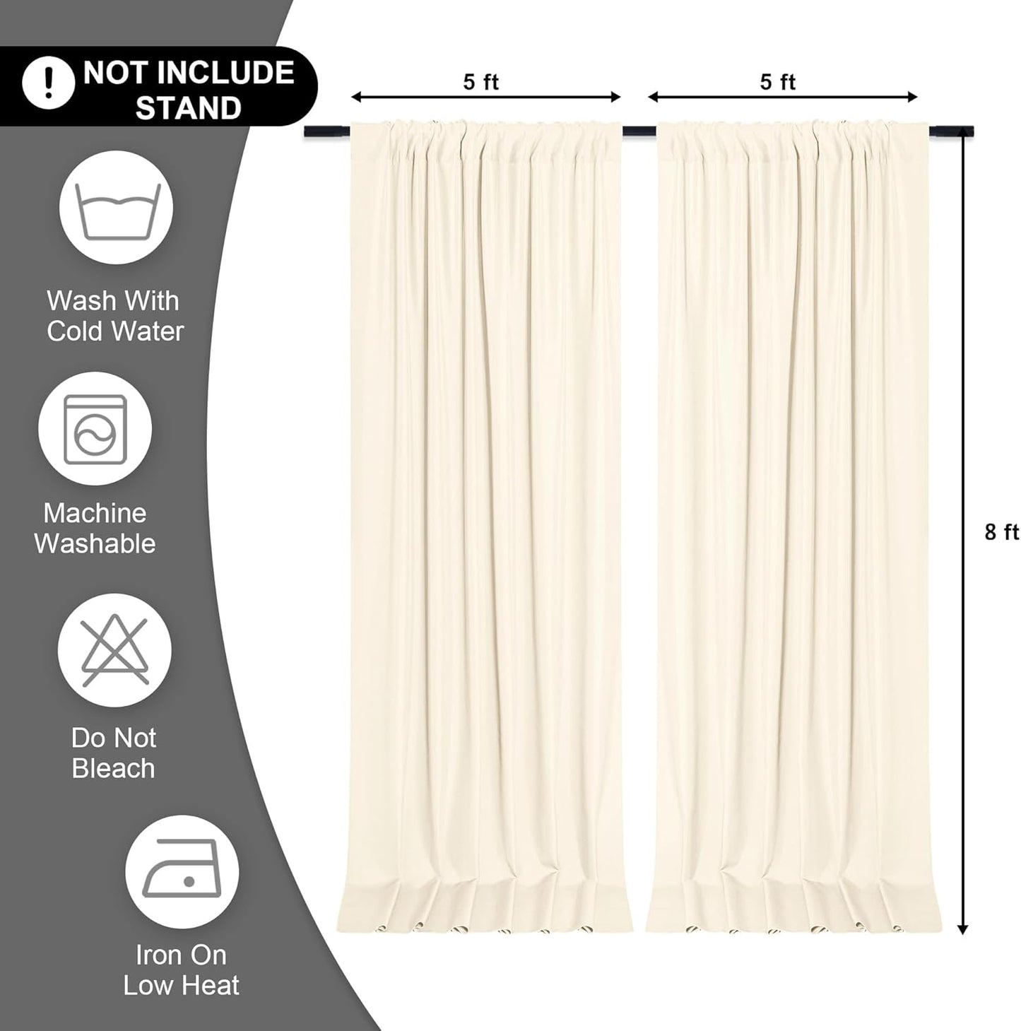 DWCN 10x8 FT Champagne Backdrop Curtains for Parties, Photography Backdrop Drapes with Rod Pockets for Wedding Decorations Stage Birthday Family Gatherings, 2 Panels 5ft x 8ft