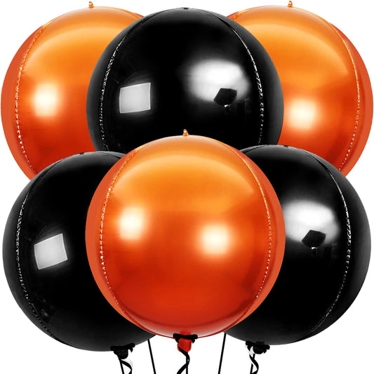 Katchon, Huge, Metallic Orange and Black 4D Foil Balloons -22 Inch-pack of 6 | Halloween Decorations Indoor with Halloween Balloons | Fall Decorations For Home, Thanksgiving decorations Indoor