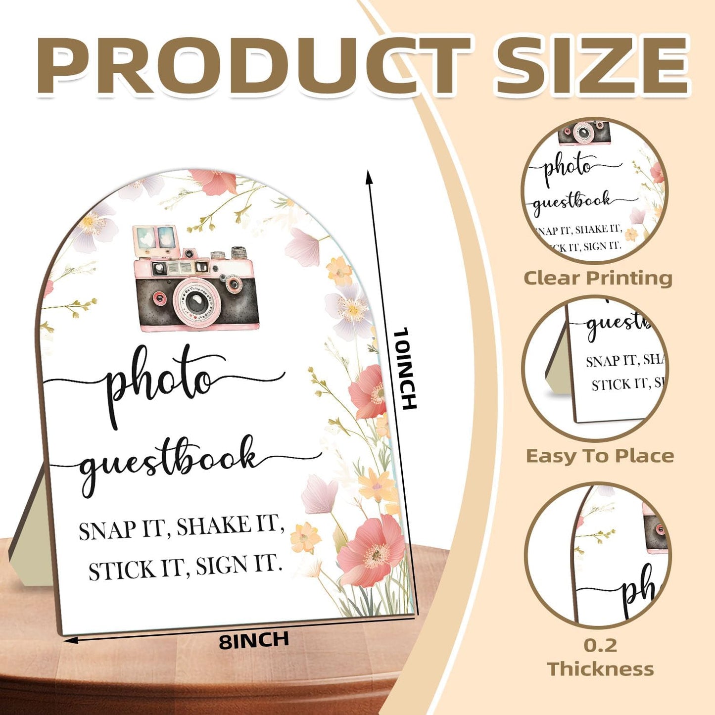 Wedding Photo Guestbook Desk Plaque, Floral Decor Party Welcome Sign, Bridal Shower Sign, Baby Shower Decoration Supplies, Wedding Shower Supplies, Reception Decor with Stand 8 * 10In