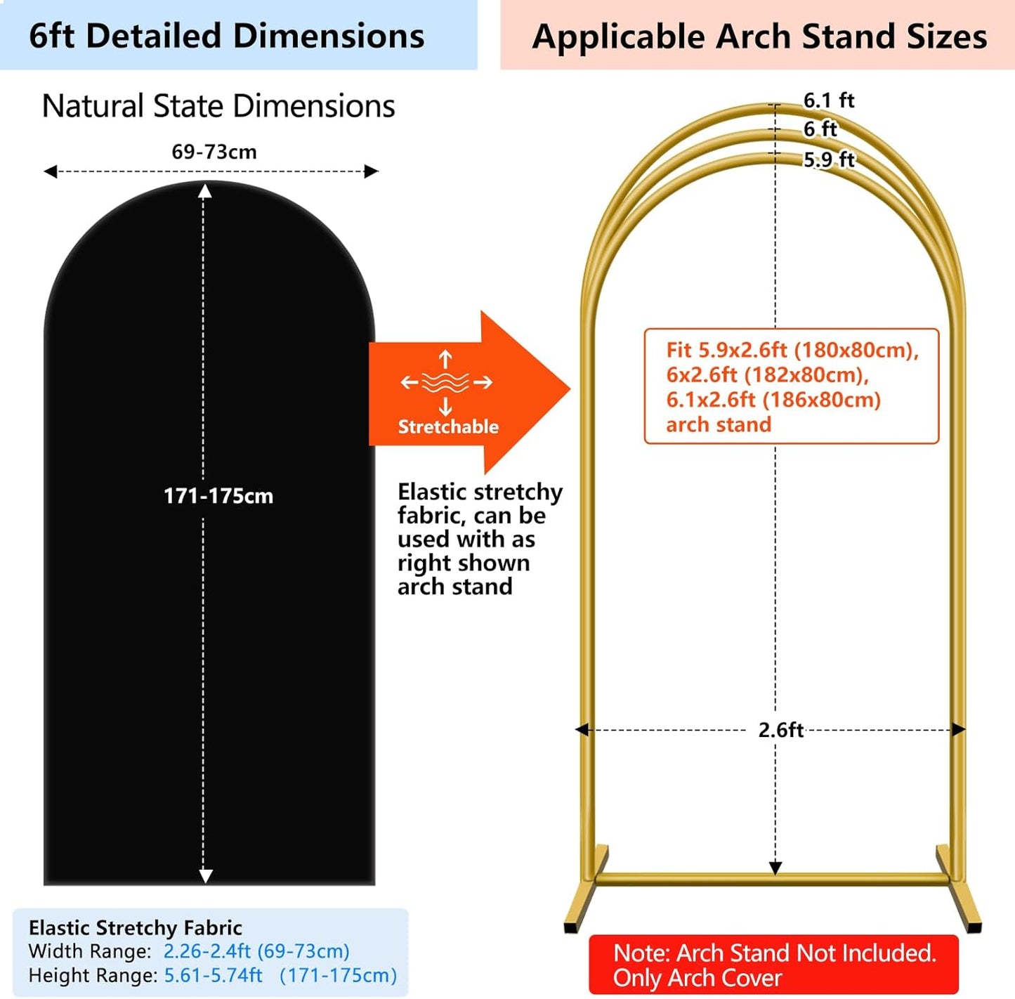 Hemmotop 6 ft Black Arch Cover (No Arch Backdrop Stand), 2-Sided Spandex Arch Covers Stretchy Backdrop, for Wedding, Baby Shower, Birthday Party Decoration