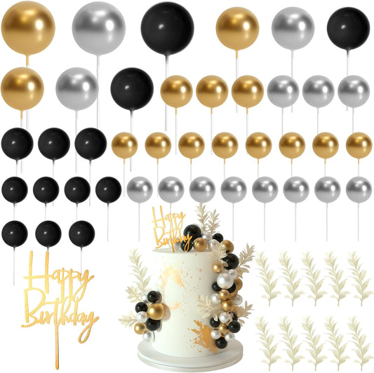 MIAHART Ball Cake Toppers Boho Grass Cake Topper Ball Cake Insert Decoration for Birthday Wedding Baby Shower Party Decorations Boho Themed Party Supplies (black，gold，sliver)