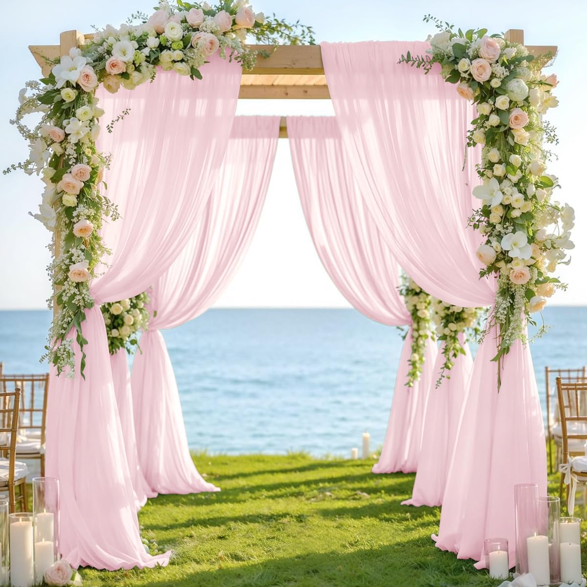 Blush Pink 2 Panels Wedding Arch Draping Fabric 29" x 20Ft Sheer Drapes Outdoor Curtain for Wedding Party Baby Bridal Shower Arch Ceiling Backdrop Decor