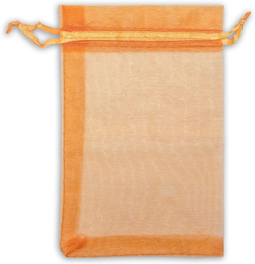 TheDisplayGuys 100-Pack 3x4 Orange Sheer Organza Gift Bags with Drawstring, Goodie Bags for Jewelry, Candy Bags, Treat Bags, Wedding Favors Small Mesh Bags