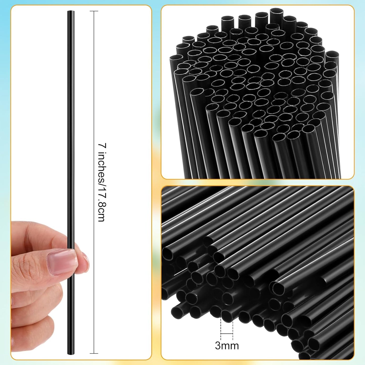 6000 Count Coffee Cocktail Stirrers Straws Disposable Plastic Sip Stir Sticks Cocktail Drink Stirrers Sticks Cups Straws for Bars Juice Drinking (Black,7 Inch)