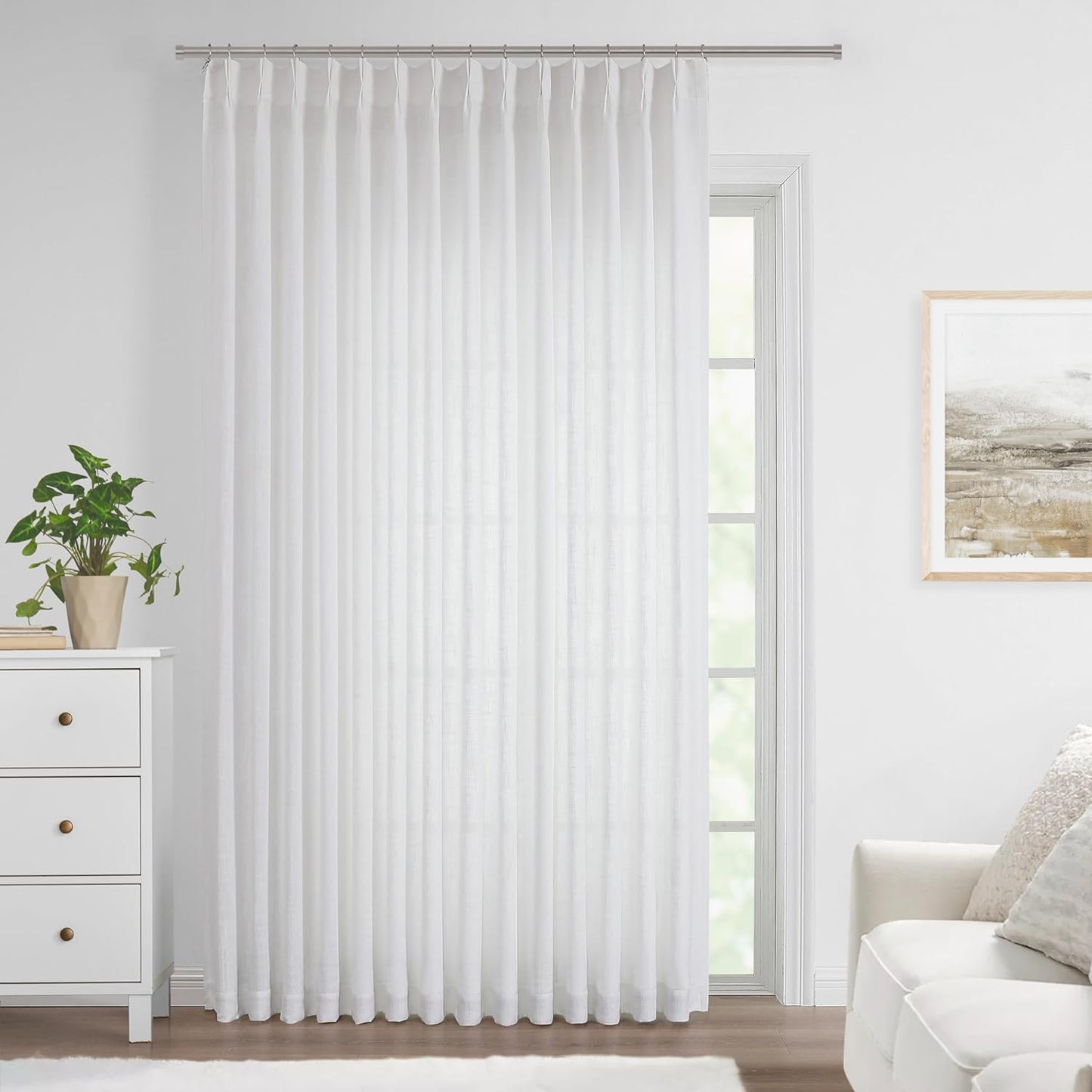 Vision Home White Pinch Pleated Semi Sheer Curtains Textured Light Filtering Window Curtains 108 inch for Living Room Bedroom Patio Rayon Blended Pinch Pleat Drapes with Hooks 1 Panel 80" Wx108 L