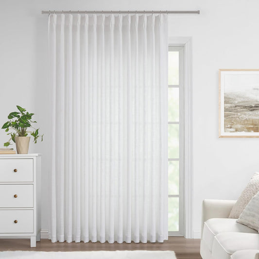 Vision Home White Pinch Pleated Semi Sheer Curtains Textured Light Filtering Window Curtains 108 inch for Living Room Bedroom Patio Rayon Blended Pinch Pleat Drapes with Hooks 1 Panel 80" Wx108 L