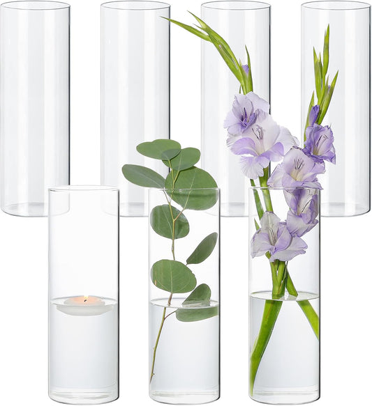 7Pcs Glass Cylinder Vase for Centerpieces 10 Inch Tall Clear Glass Flower Vase Bulk, Glass Hurricane Candle Holder Floral Vases for Table, Floating Candle Vases for Wedding Home Décor