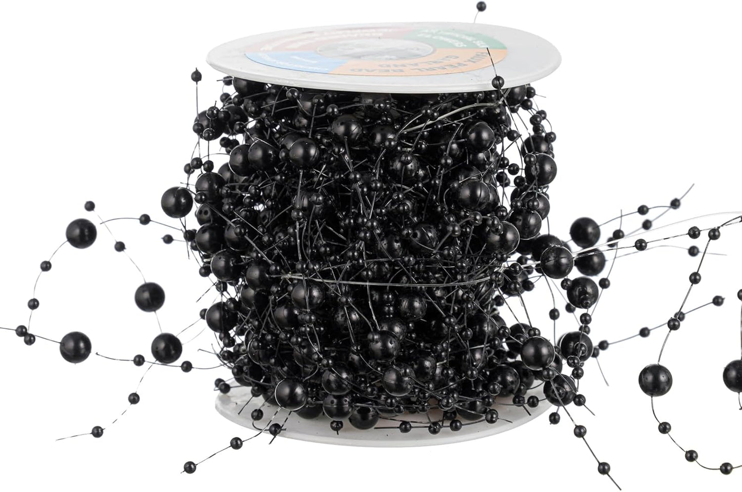 13Feet Pearl String Spool Roll for Floating Candles Faux Pearls Strands Garland for Vase Filler Wedding Centerpiece Christmas Table Decor (Black)