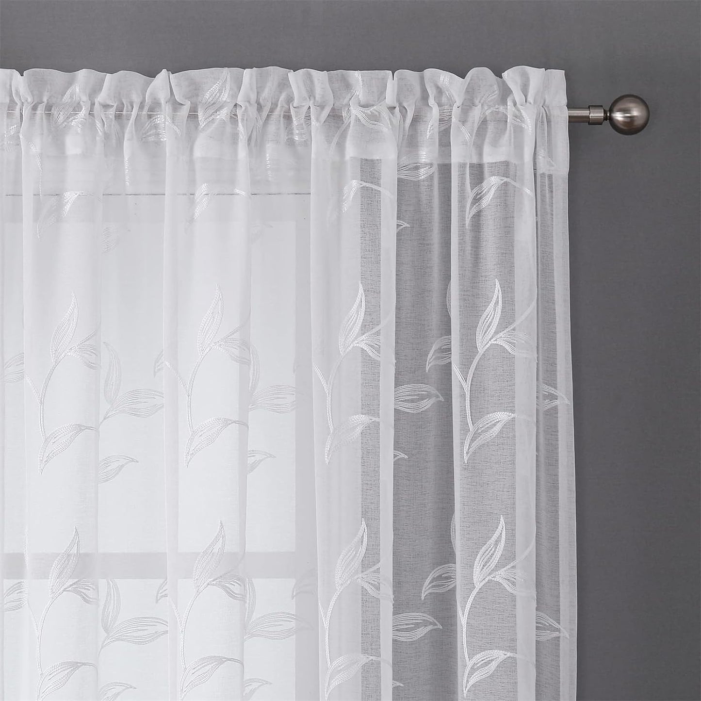 VISIONTEX White Sheer Voile Curtains, Decorative White Embroidery Faux Linen Rod Pocket Window Drapes for Home Kitchen, Living Room and Bedroom 54 x 72 Inch, Set of 2 Curtain Panels
