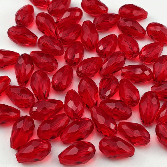 50pcs 10x15mm Teardrop Crystal Glass Beads for Jewelry Making, Faceted Vertical Hole Teardrop Glass Spacer Beads for Wind Chimes Bracelet Earring Necklace DIY Craft(Red)