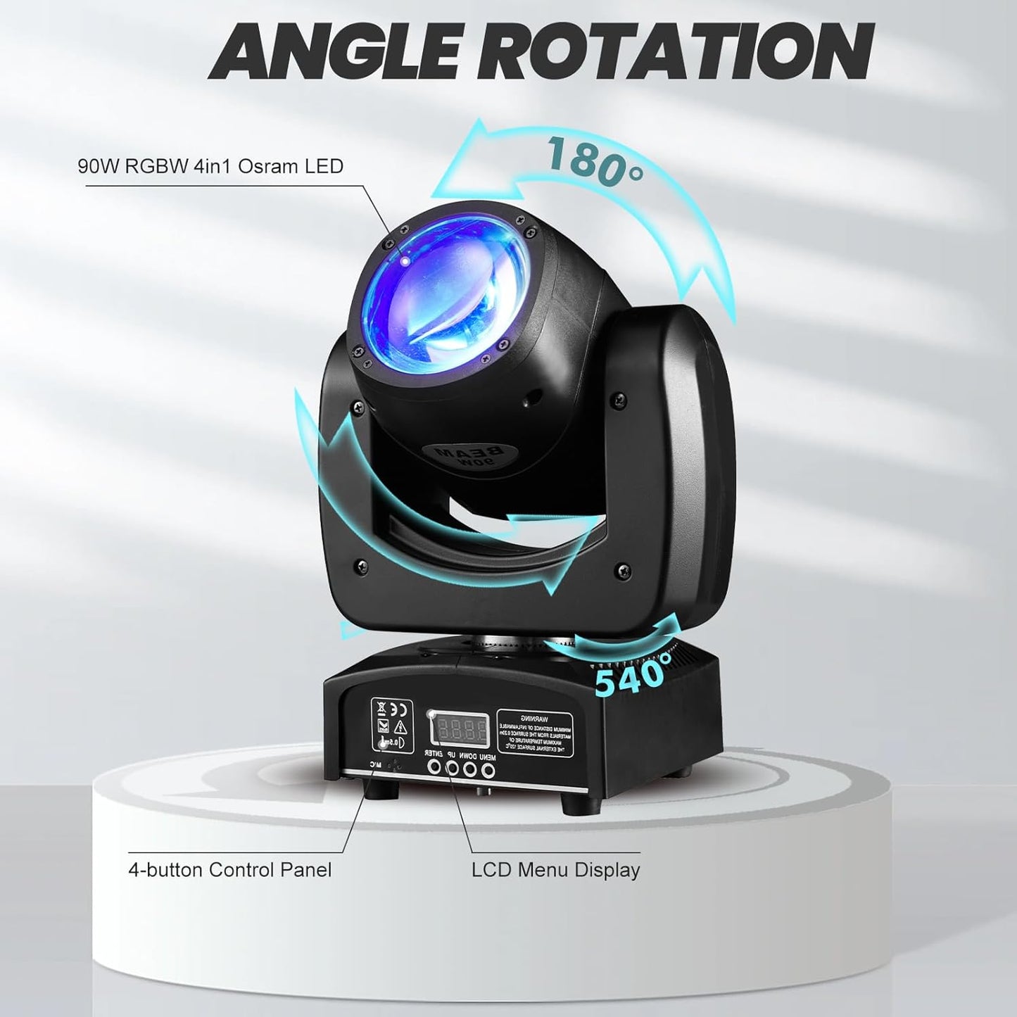 90W LED Moving Head DJ Lights Mini Beam Stage Lights Super Bright Spot RGBW 4IN1 DMX 512 12CH Sound-Activated for Wedding DJ Party Stage Lighting (90W, 2)