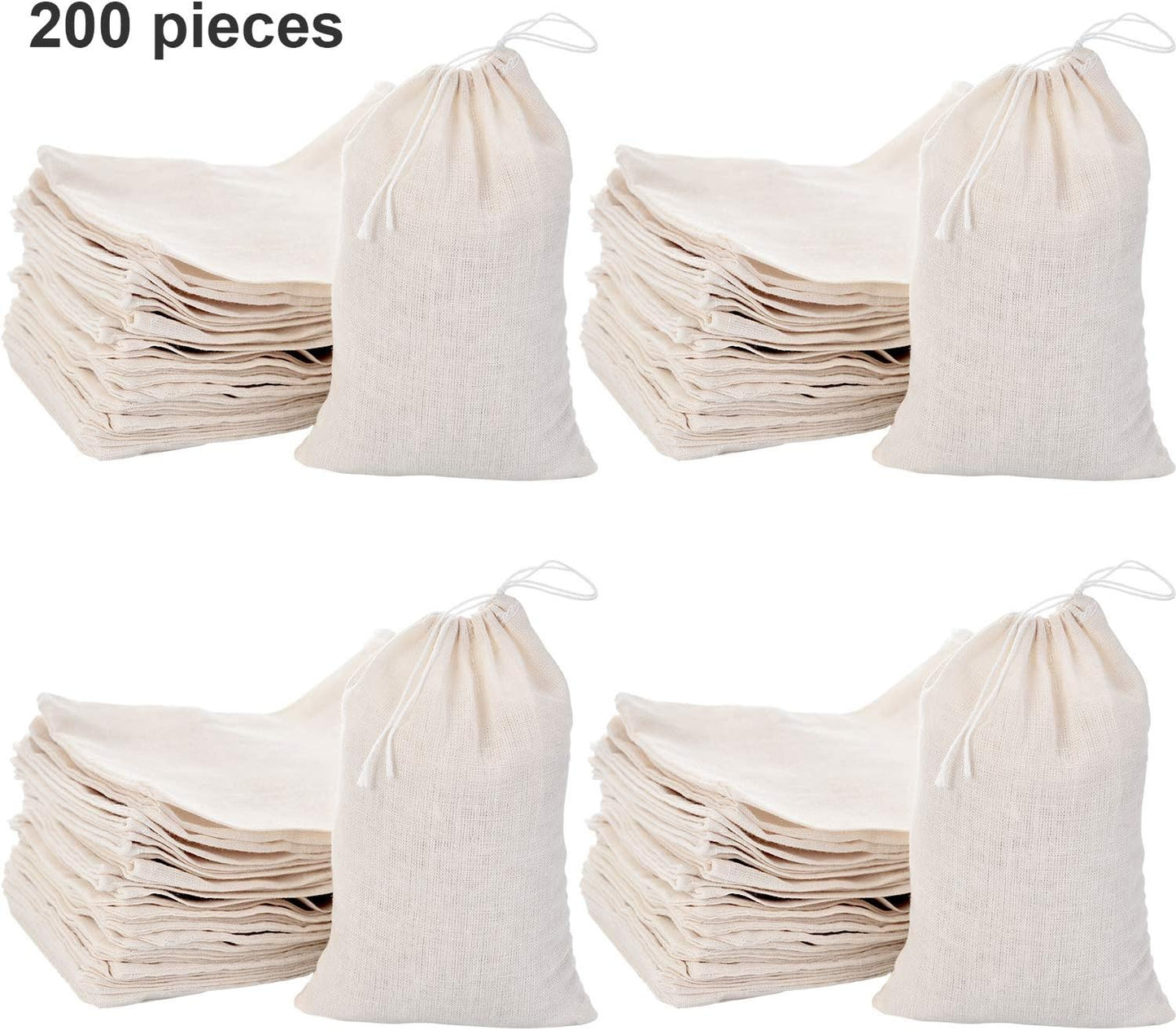 Tatuo 200 Pack Muslin Bags Burlap Drawstring sachet Bags Multipurpose Canvas Linen Pouch for Tea Jewelry Wedding Party Favors Storage