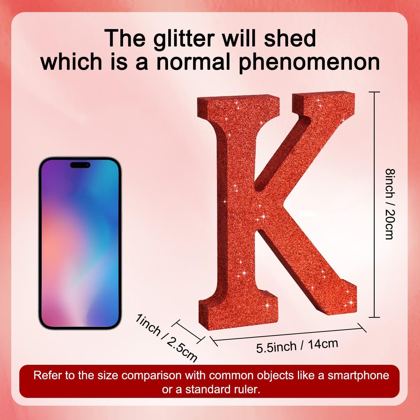 TONIFUL 8 Inch Red Glitter Letter K Table Centerpiece A-Z Red Birthday Party Decorations,Red Alphabet K for Birthday,Chrismas,Graduation,Bridal Shower,Wedding,Anniversary Party Supplies