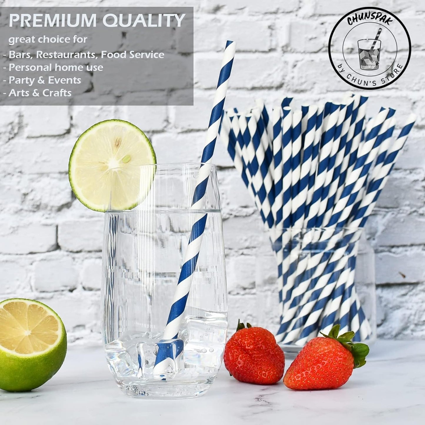Biodegradable Paper Drinking Straws Bulk - Navy Blue, 1000 Counts - 7.75 Inches, 0.24'' Diameter
