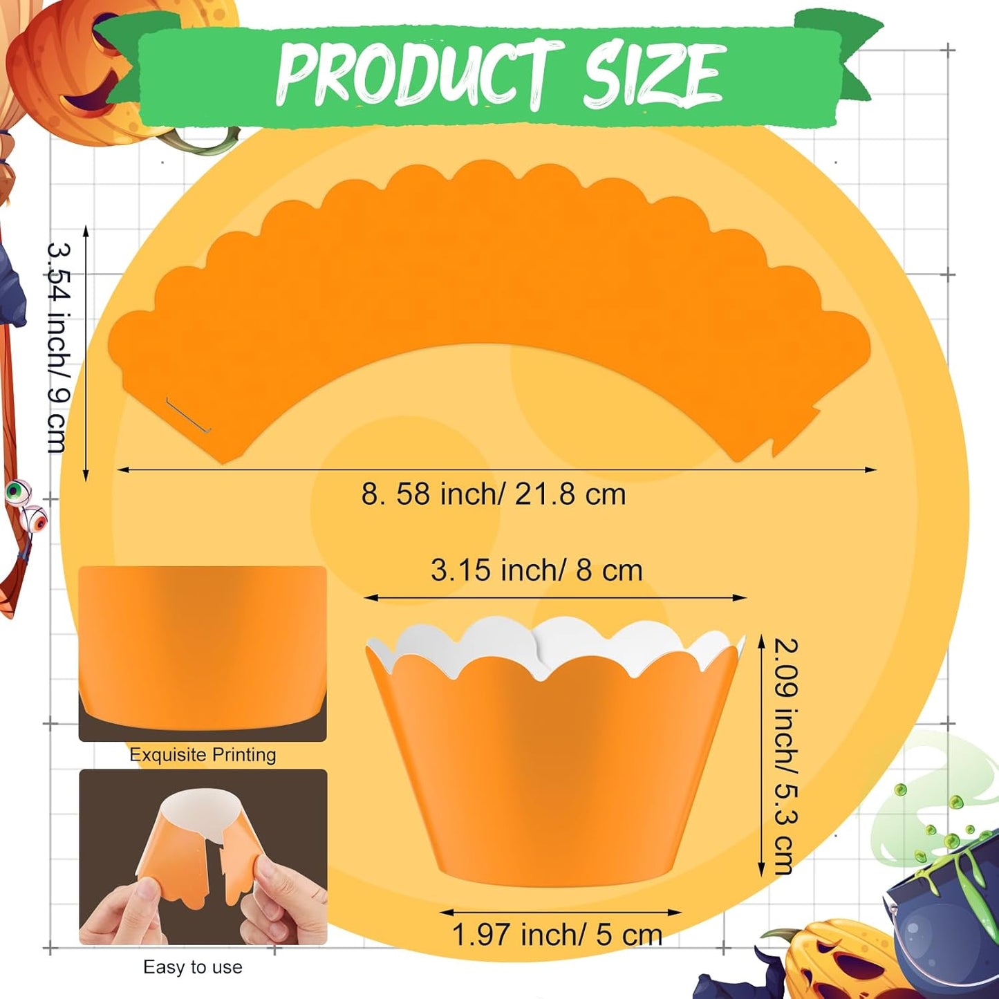 Domensi 100 Pcs Halloween Cupcake Wrappers Rustic Cupcake Liners Orange Black Purple Green Baking Cups Baking Liners for Wedding Bridal Baby Shower Birthday Halloween Party Supplies Dessert Decoration