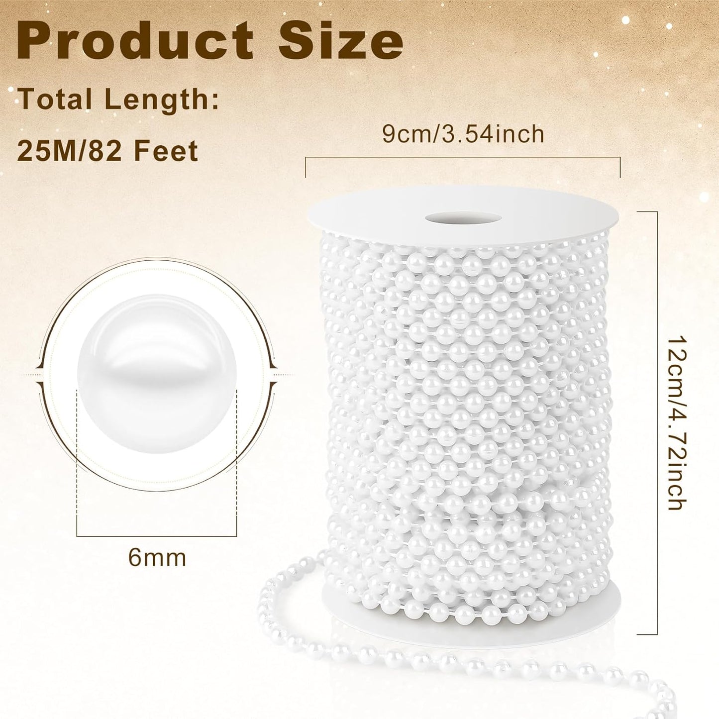 Pearl Beads Garland, 6 MM White Faux String of Pearls, Pearl Garland for Christmas Tree 82FT Pearl Beads Strand Spool Bead Roll for Crafts Floral Centerpieces Wedding Party Christmas Tree Decorations