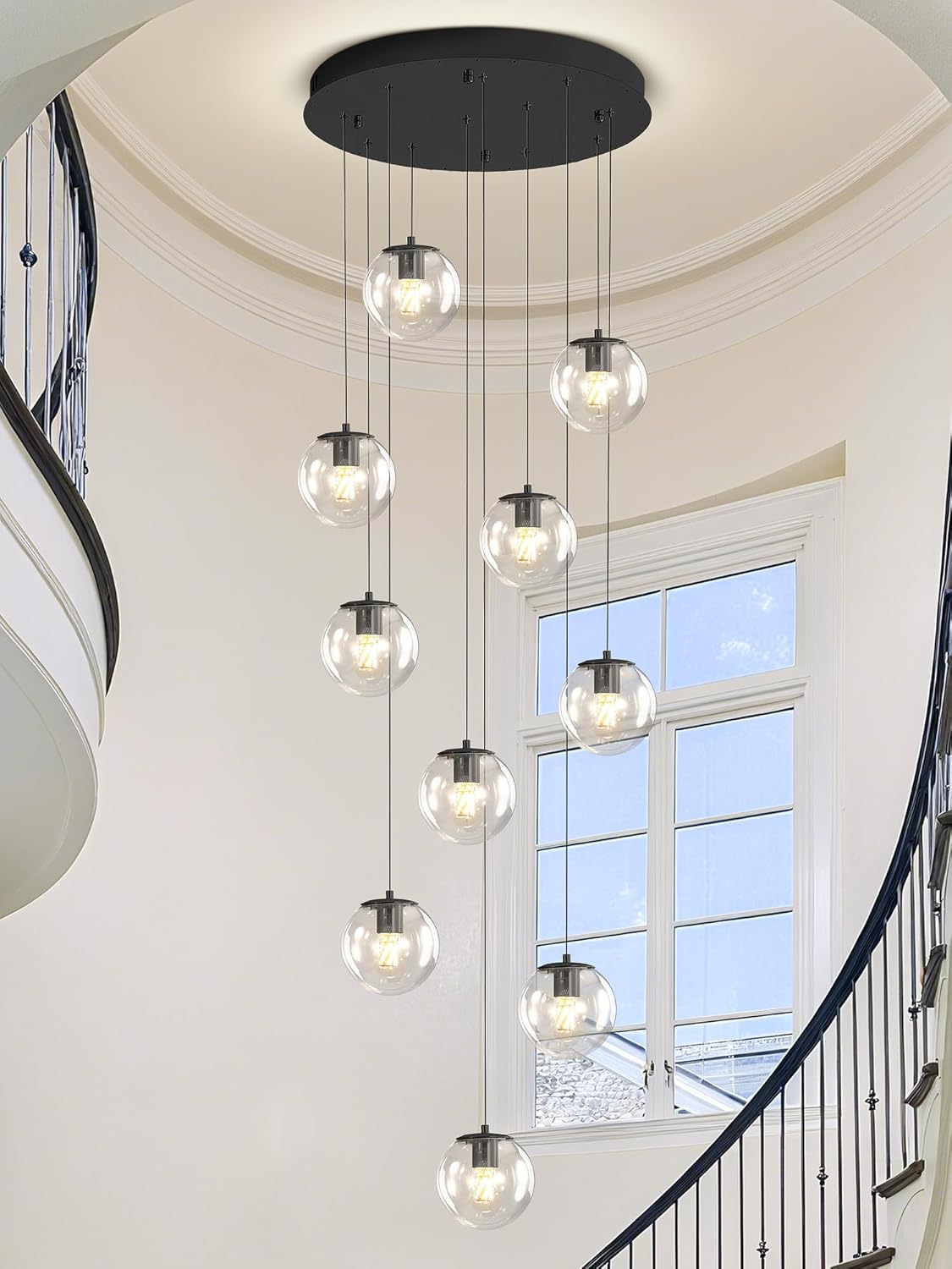 Modern Globe Chandelier H118 Staircase Chandelier for Entryway 12-Lights Glass Globe Pendant Light Large Chandeliers for High Ceiling Foyer Stairwell