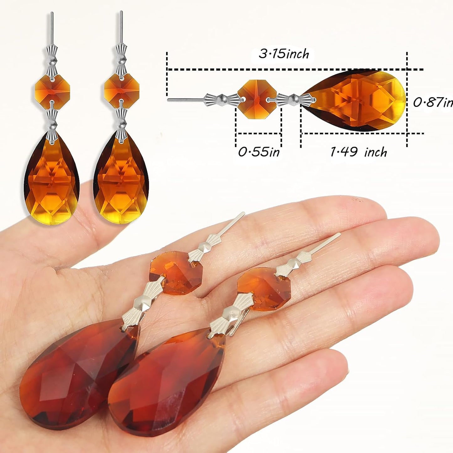 10pcs Crystal Prisms Chandelier Amber Ornament Pendants Rainbow Maker 38mm Drop Prism Hanging Prisms for Wedding Party Chrismtmas Decoration DIY Jewelry