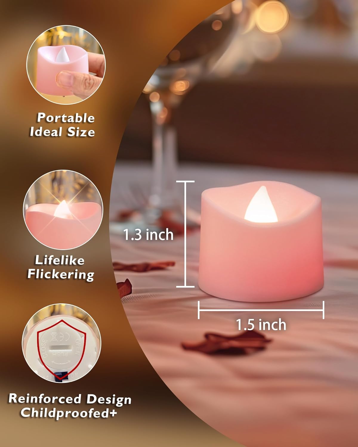 Homemory Pink Tea Lights Candles Battery Operated, 200+Hour Flameless Flickering Fake Electric LED Colored Tealights Candles for Romantic Wedding Decor, Baby Showers, Proposal, Valentine's, 12-Pack