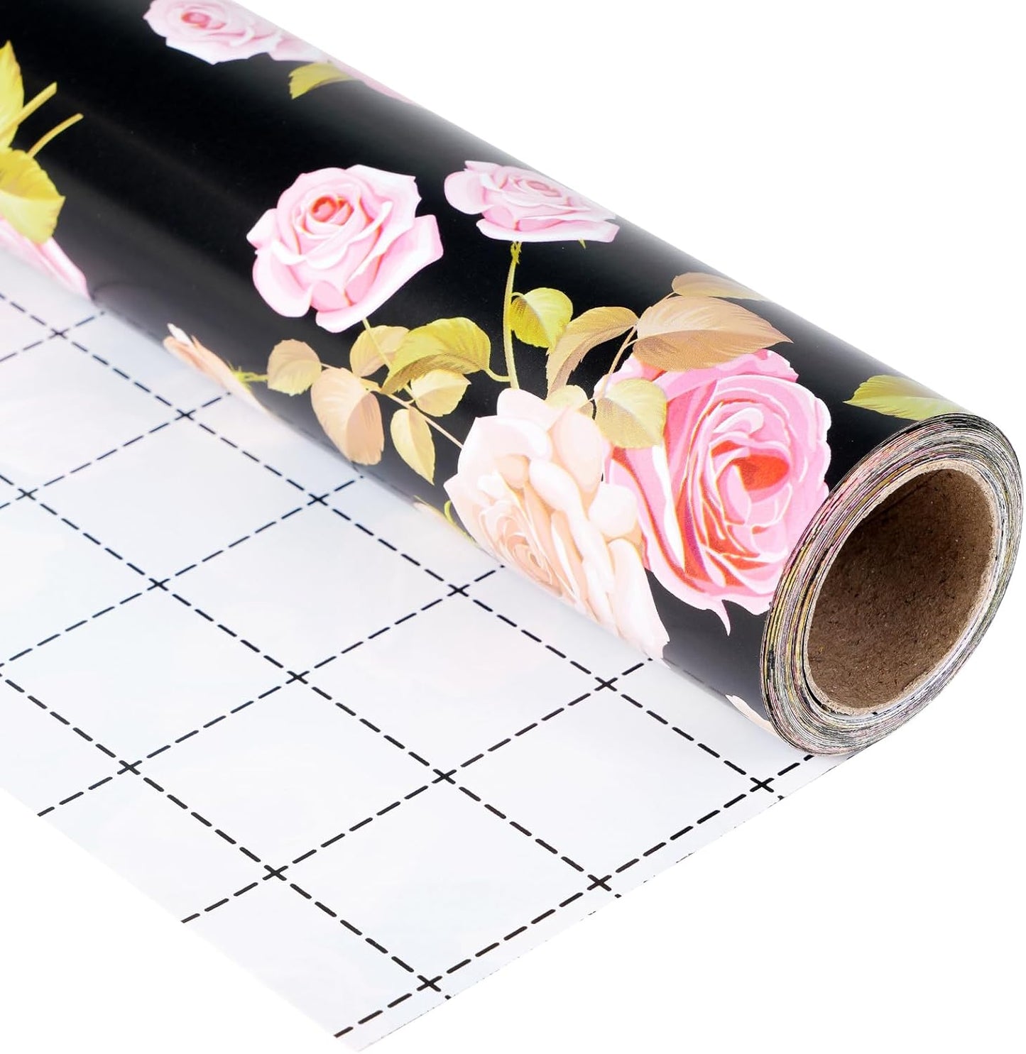 Ulmasinn Floral Wrapping Paper Roll - 17 Inches x 33 Feet - Vintage Romantic Pink Rose Flower Gift Wrap with Cut Lines for Wedding, Birthday, Bridal Shower, Mother’s Day