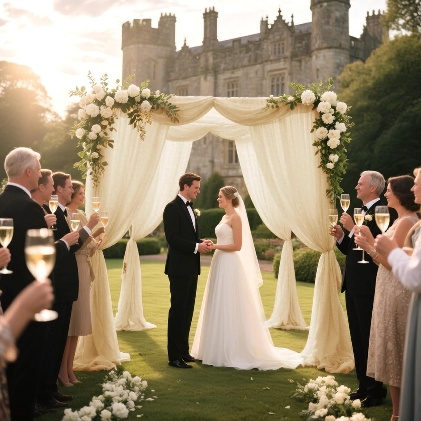 VOK Wedding Arch Draping Fabric Chiffon Fabric, 29in x 18Ft Sheer Chiffon Outdoor Curtain for Wedding Ceremony Birthday Party Decoration (Light Yellow,1 Panel)