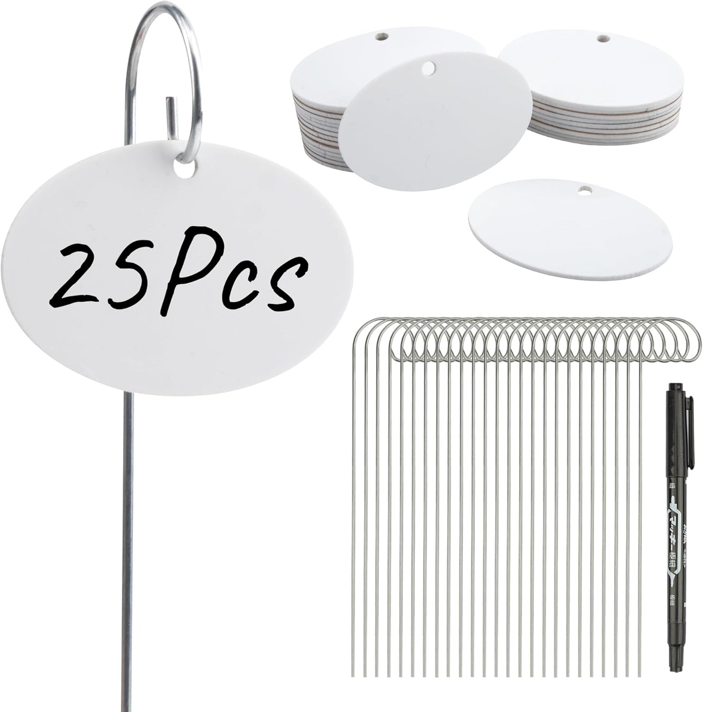 Temlum Plant Labels with Marker Pen, 25 Pcs Plant Garden Markers Garden Label Stakes Plant Sign Tags for Outdoor Plants, Flowers, Herbs, Seed (White)
