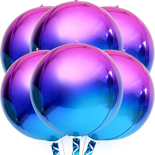 KatchOn, Purple Galaxy Balloons - 22 Inch, Pack of 6 | Round 4D Metallic Balloon for Galaxy Birthday Party Decorations | Halloween Balloons for Halloween Decor | Mermaid, Birthday Party Decorations