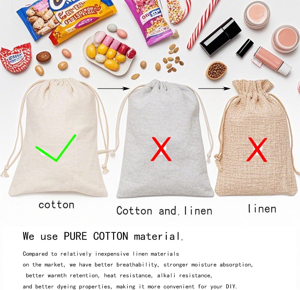 gobyhumm 50 Pieces Pure Cotton Drawstring Bags Muslin Bags Sachet Bag for Home Supplies （5 * 7"）