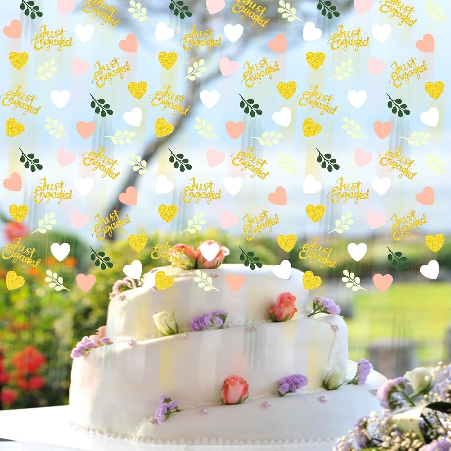 200PC Engagement Confetti for Engagement Party Decorations Sage Green and Pink Gold Heart Just Engaged Table Confetti for Wedding Shower Bachelorette Party Decorations