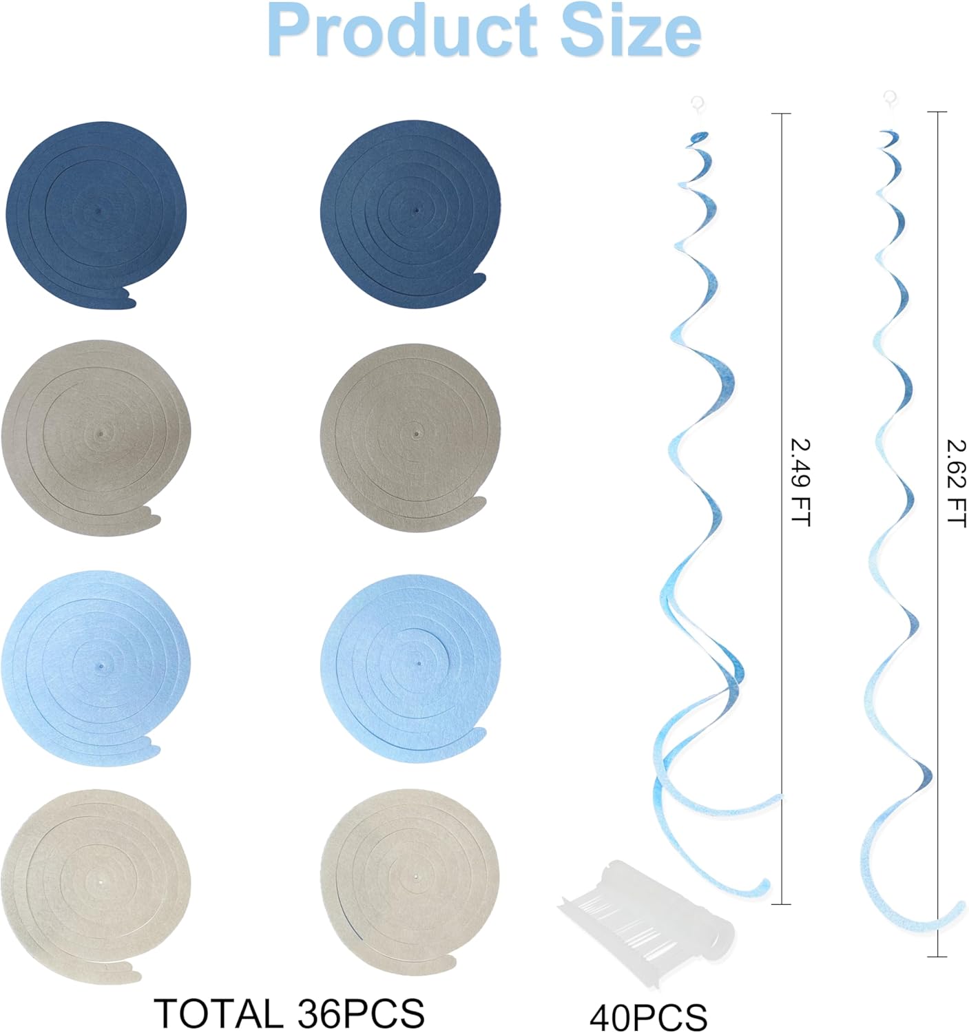 36 Pcs Dusty Blue Gray Hanging Swirl Decorations Navy Blue Grey Felt Swirl Streamer Spiral Ceiling Garland for Baby Shower Wedding Birthday Engagement Ahoy Achor Nautical Graduation Party Supplies