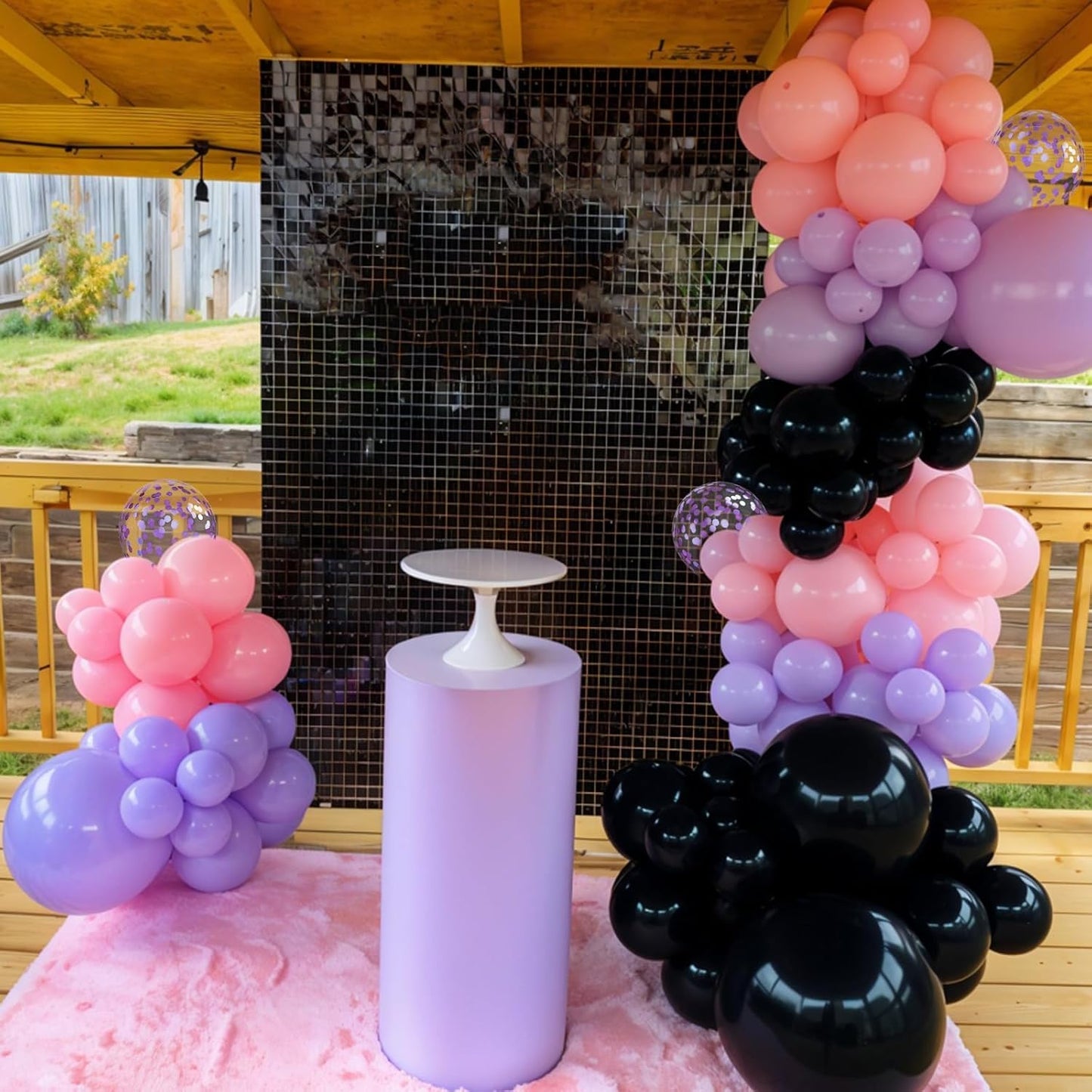 Purple Pink Black Balloons, 12 Inch Pink Black Macaron Dark Metallic Purple Confetti Balloons for Girls Wedding Bridal Shower Baby Shower Birthday Halloween Party Decorations